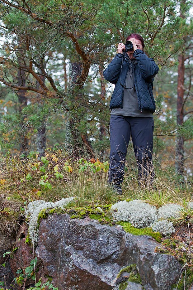 Maria fotografiert eine alte Eiche, Schweden Ostkueste - (Schwedische Schaeren Oktober 2013), Maria takes a picture from an old oak