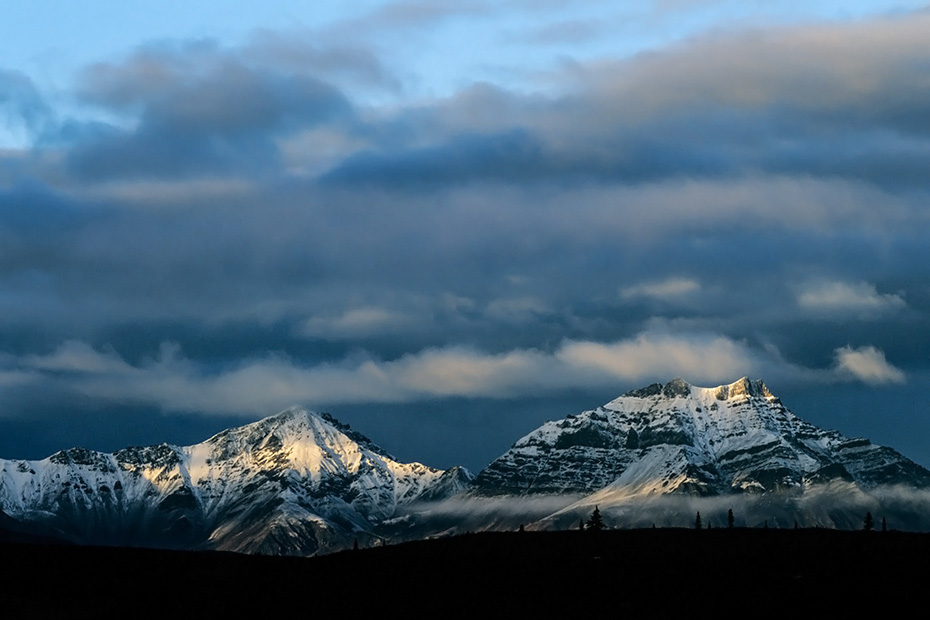 Berggipfel der Alaska-Bergkette und herbstliche Tundra, Denali Nationalpark  -  Alaska, Mountain peaks of the Alaska range and tundra landscape in fall